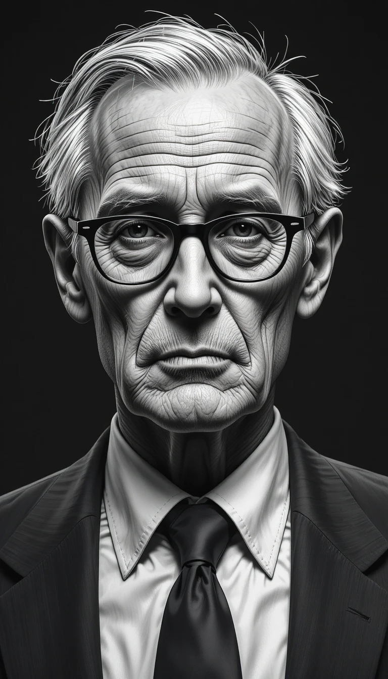 Retrato de hombre mayor con traje en dibujo digital en escala de grises