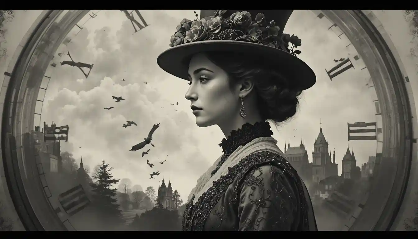 Eighteenth century lady portrait in double exposure collage