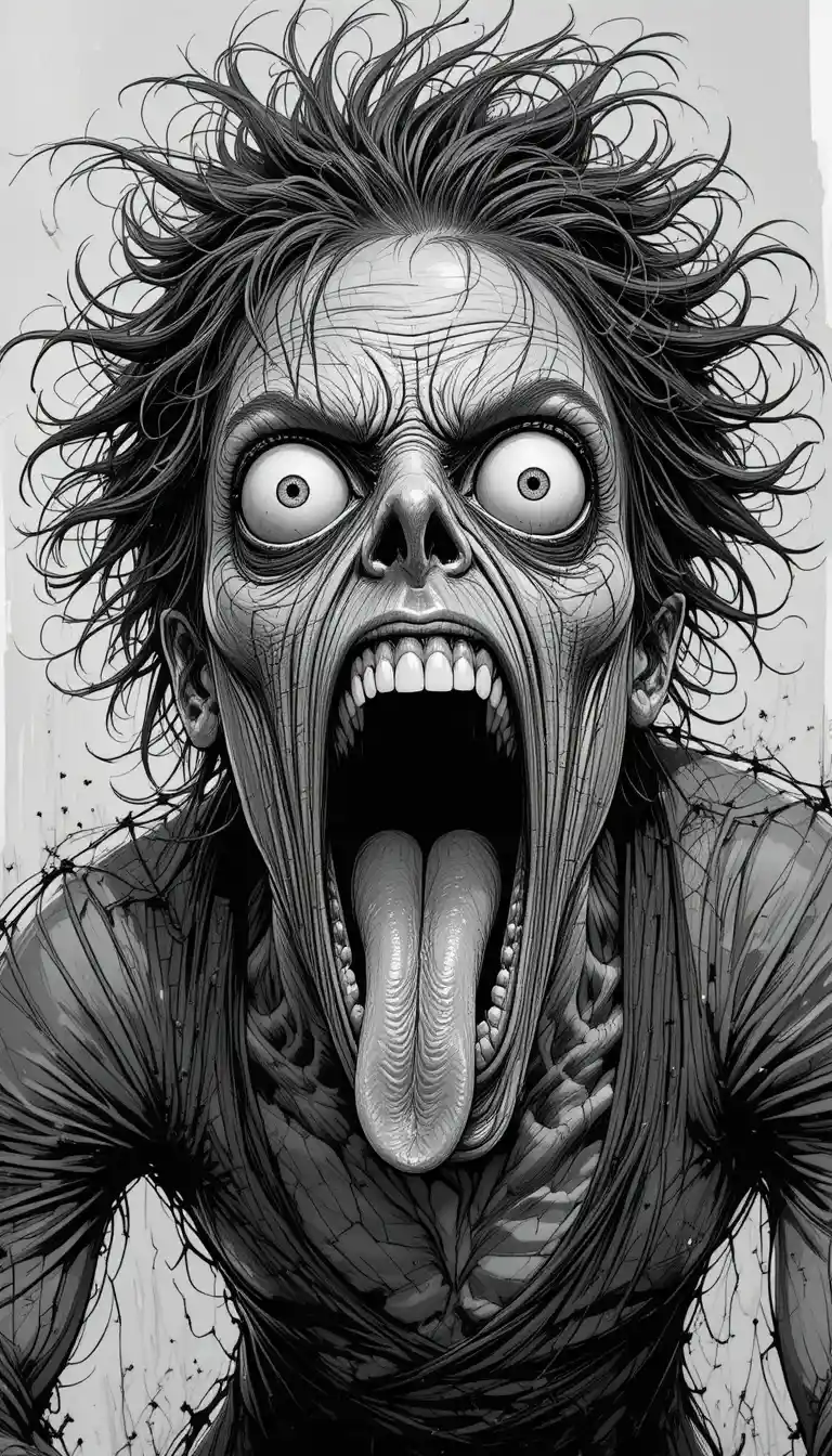 Terrifying close up of screaming man in black and white