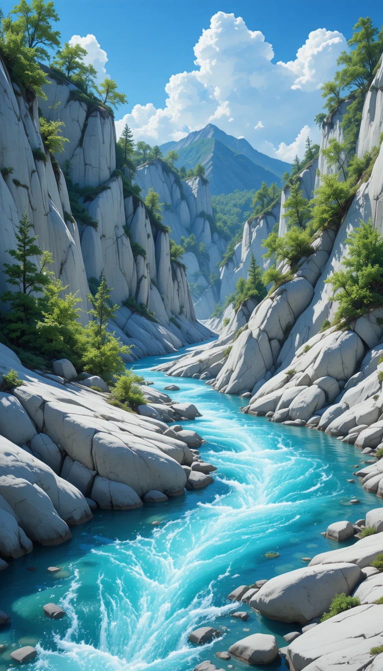 Fiume tranquillo che serpeggia in un luminoso canyon roccioso