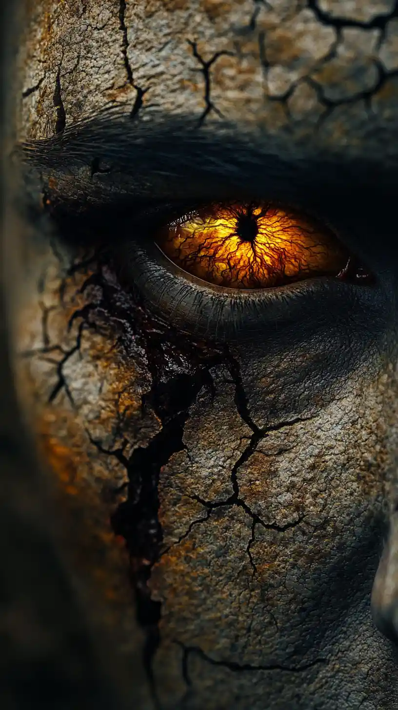 Dark fantasy portrait of a human demon hybrid face