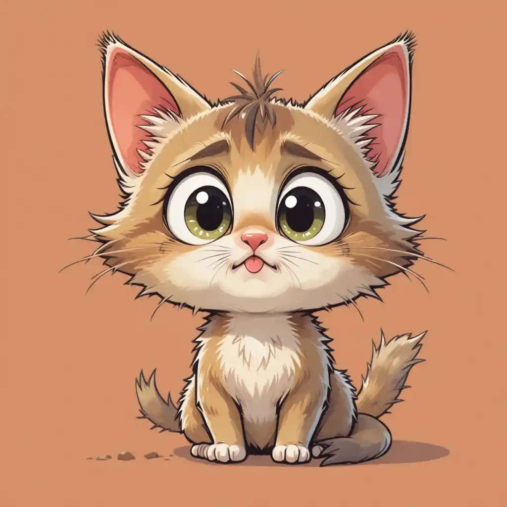 Verspielte Cartoon-Katze mit verwirrtem, weit geöffnetem Blick