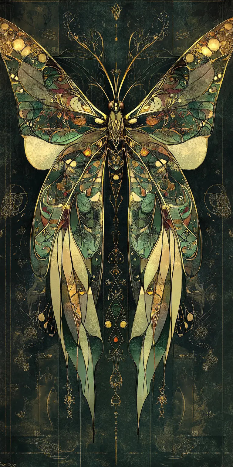Ornate gothic moth with celestial zentangle wings