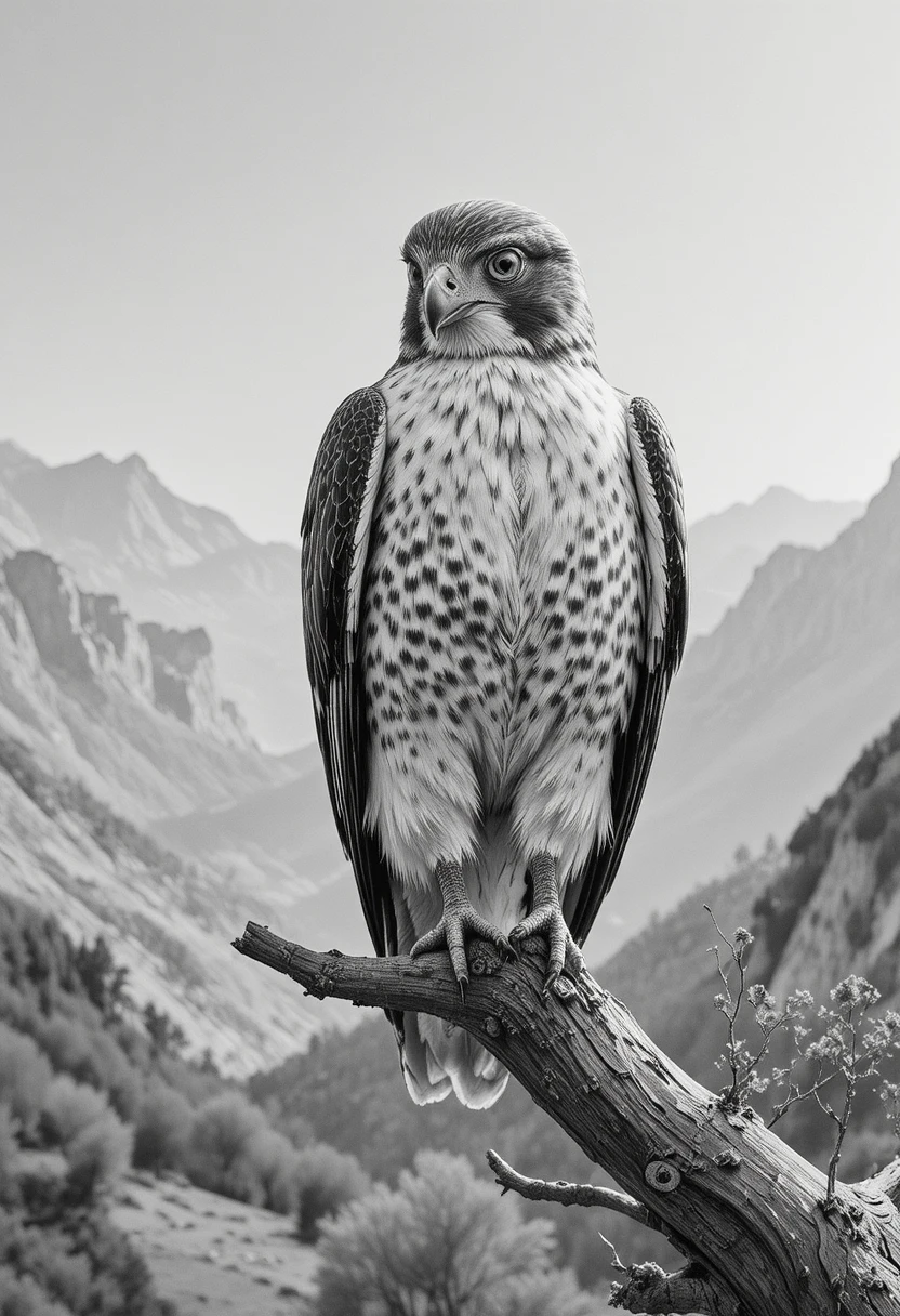 Majestic peregrine falcon on a branch at sunrise
