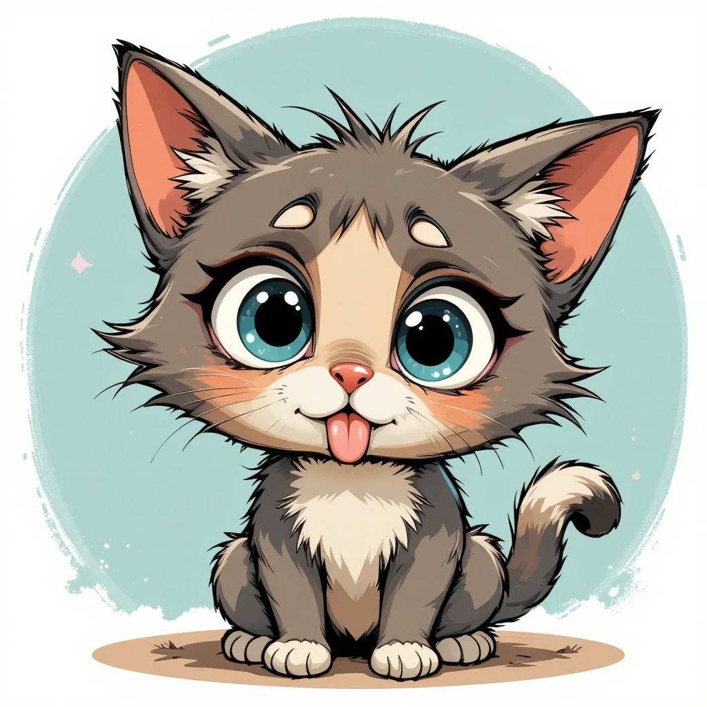 Gato caricaturesco y juguetón con expresión confundida y ojos muy abiertos