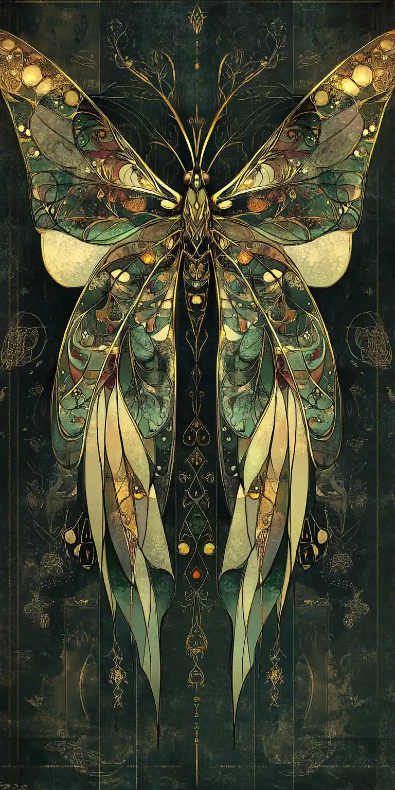Polilla gótica ornamentada con alas celestiales estilo zentangle