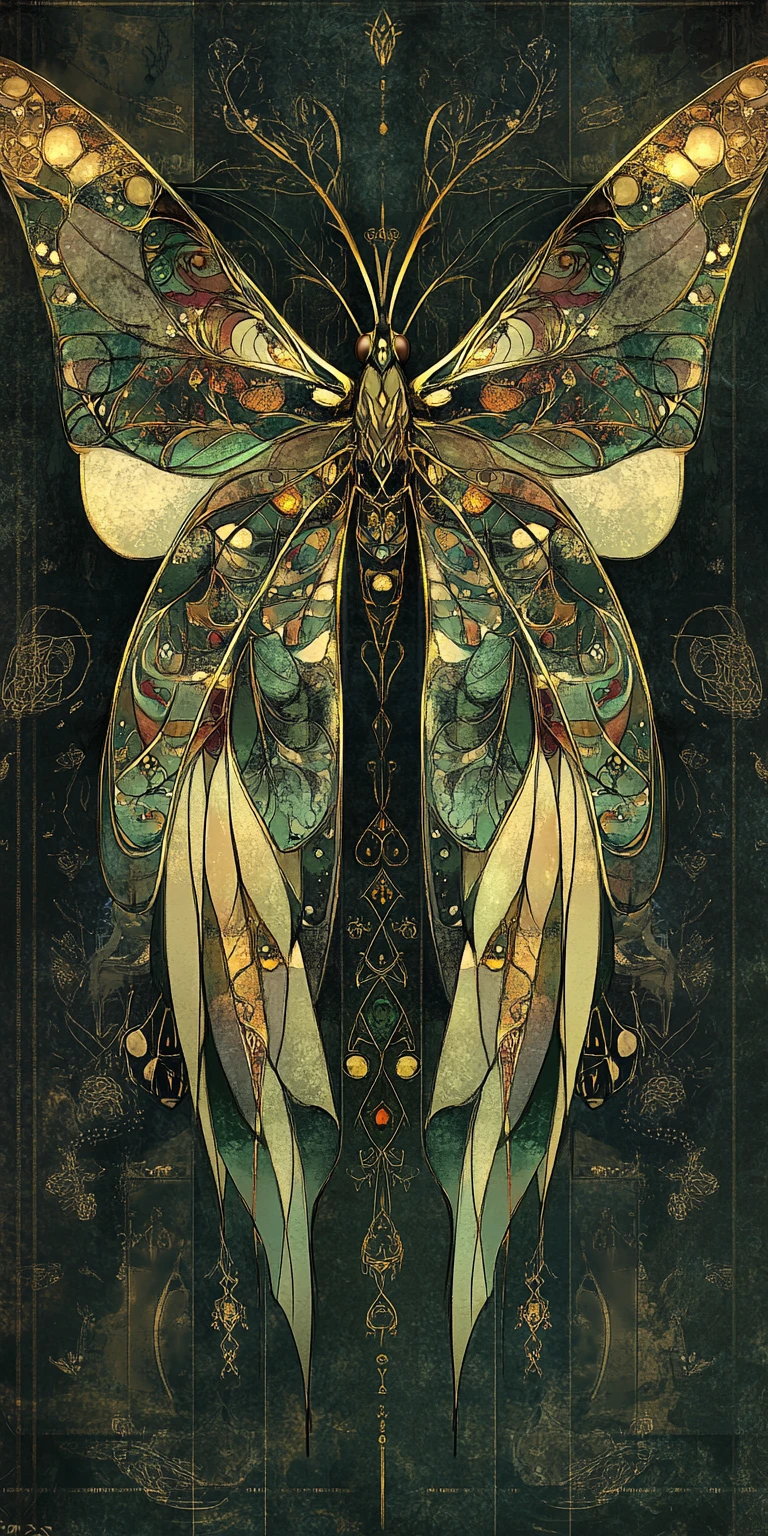 Polilla gótica ornamentada con alas celestiales estilo zentangle