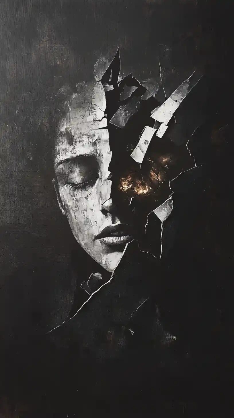 Human Form Dissolving Into Dark Geometric Shadow Shards