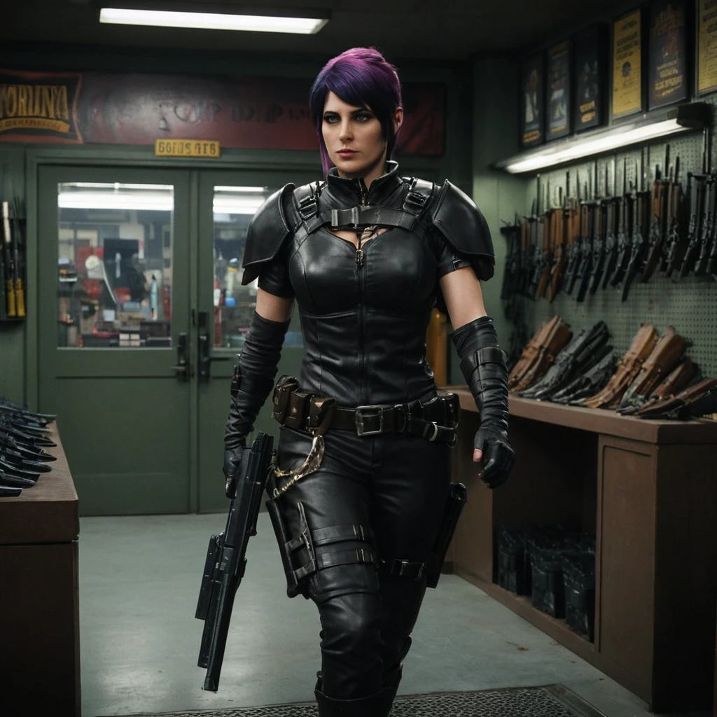 High tech weapon store interior filled with military gear