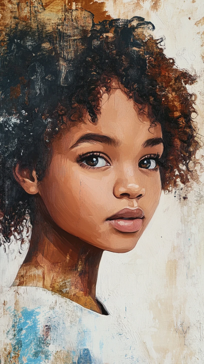 Afro American girl portrait with floral scarves and soft gaze