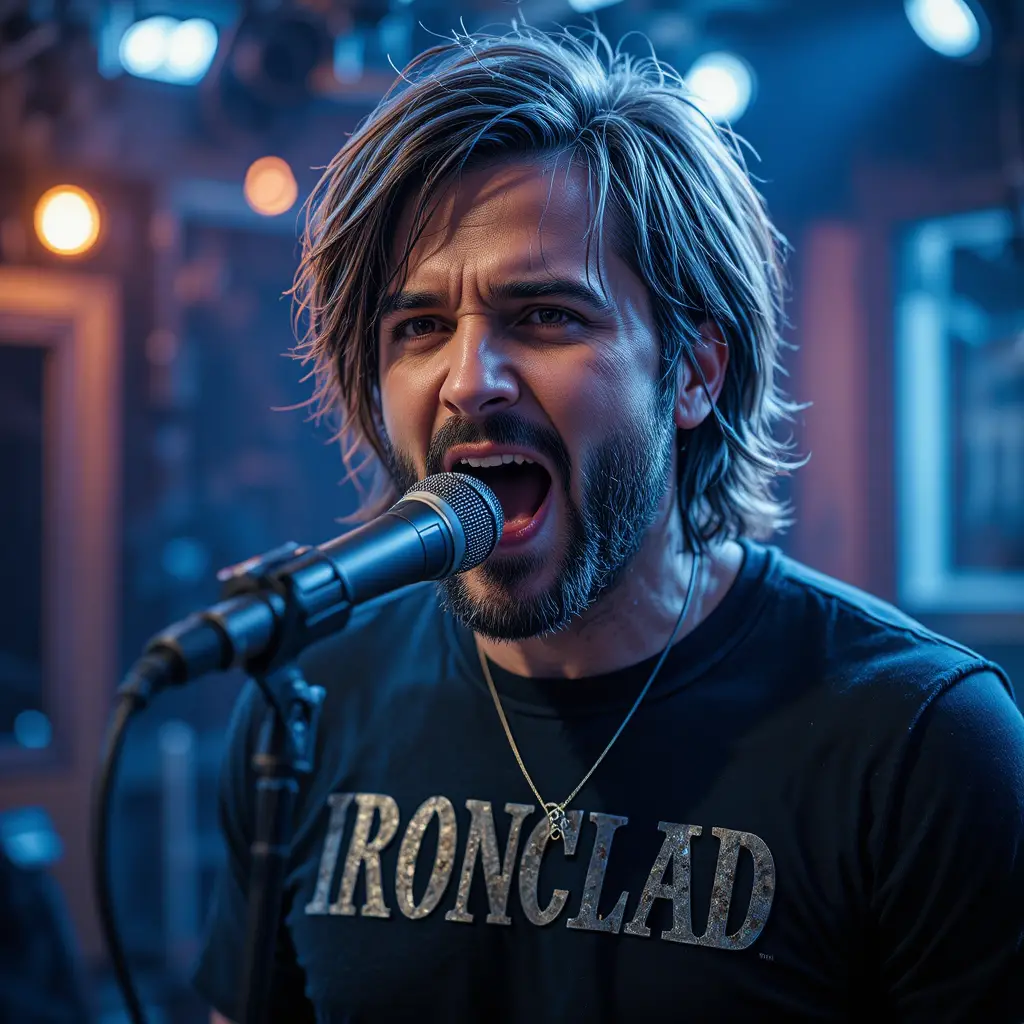 Chanteur de rock passionné en studio d’enregistrement