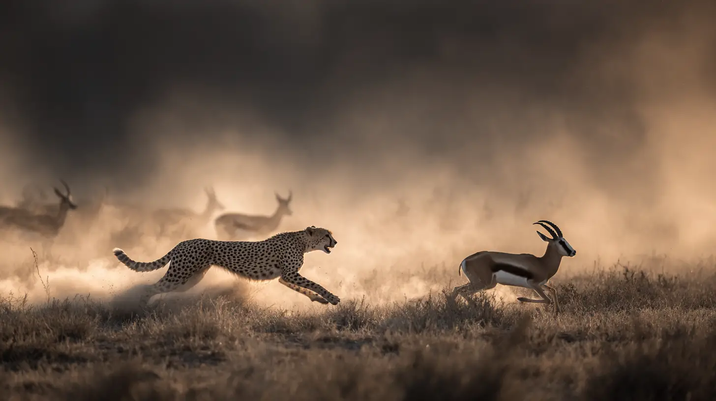 Cheetah Chasing Gazelle Across Dusty African Plains
