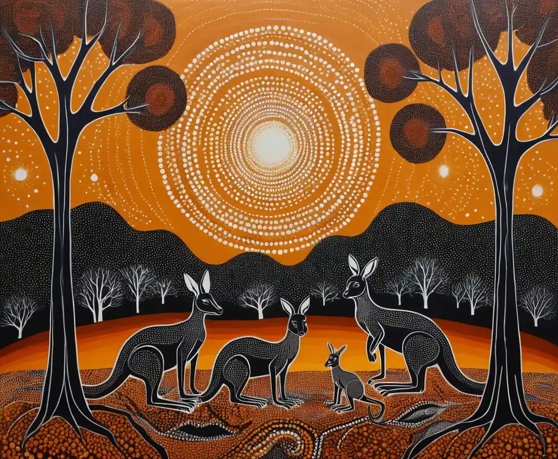 Kangaroos Under A Starry Dreamtime Desert Sky