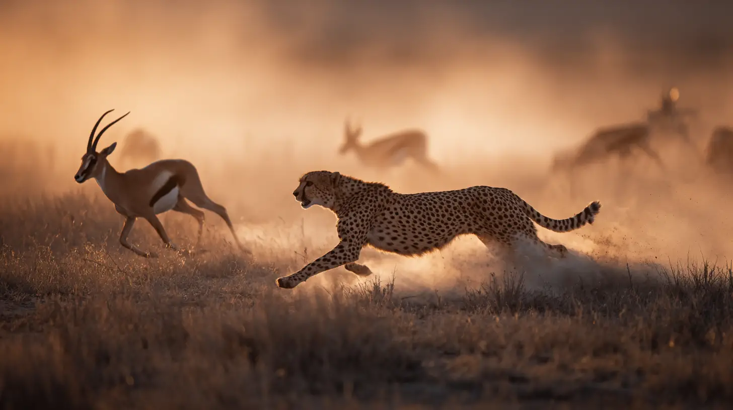 Cheetah Chasing Gazelle Across Dusty African Plains