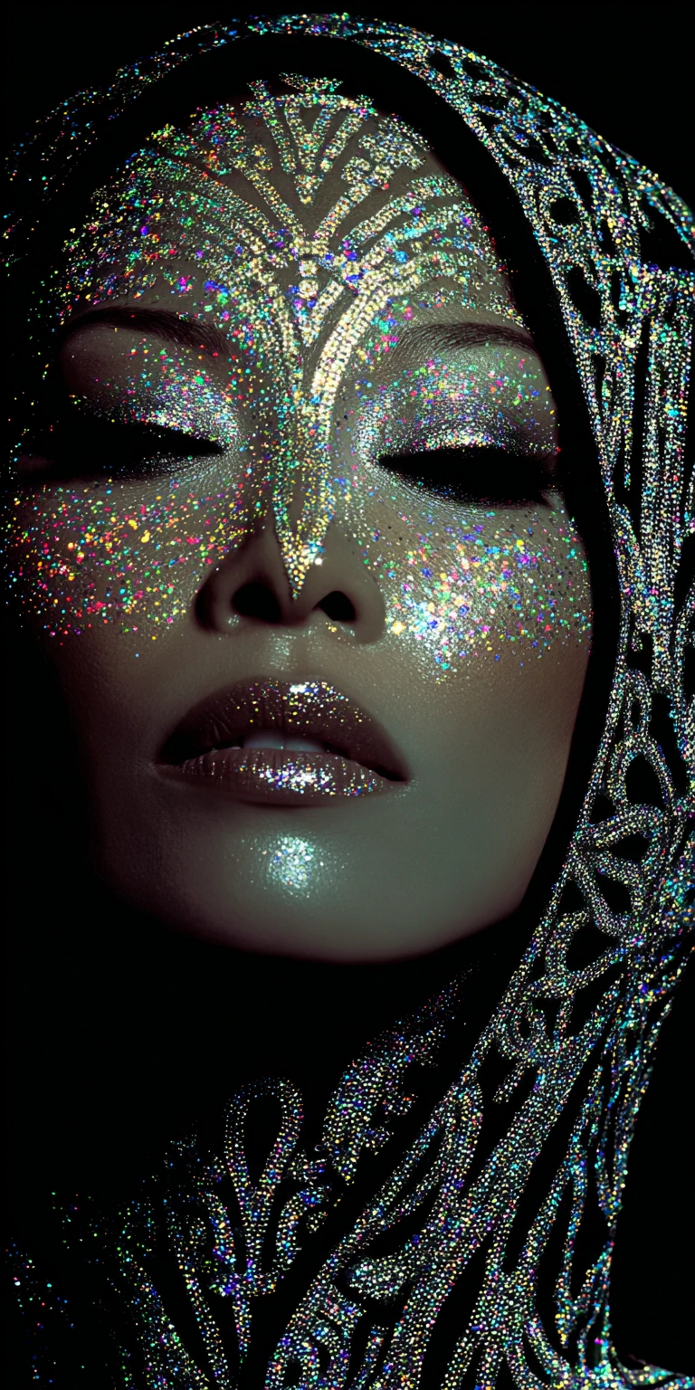 Glamorous woman in diamond veil close up portrait