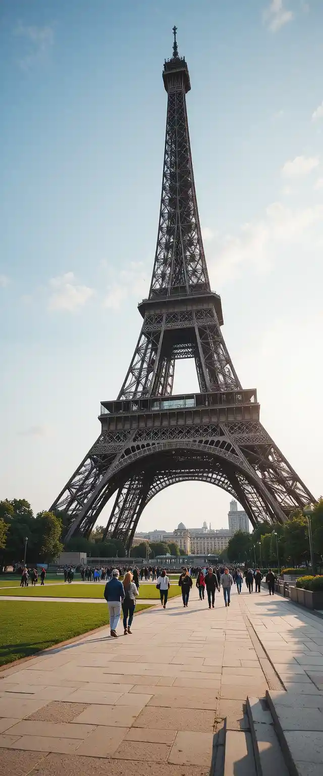 Vista panorámica de la Torre Eiffel sobre un parque urbano de París