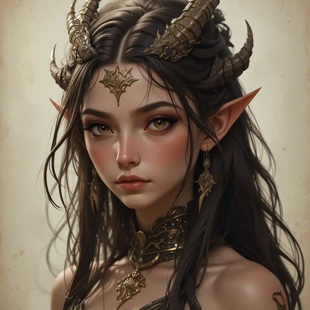 Young dragon succubus girl with dark red eyes