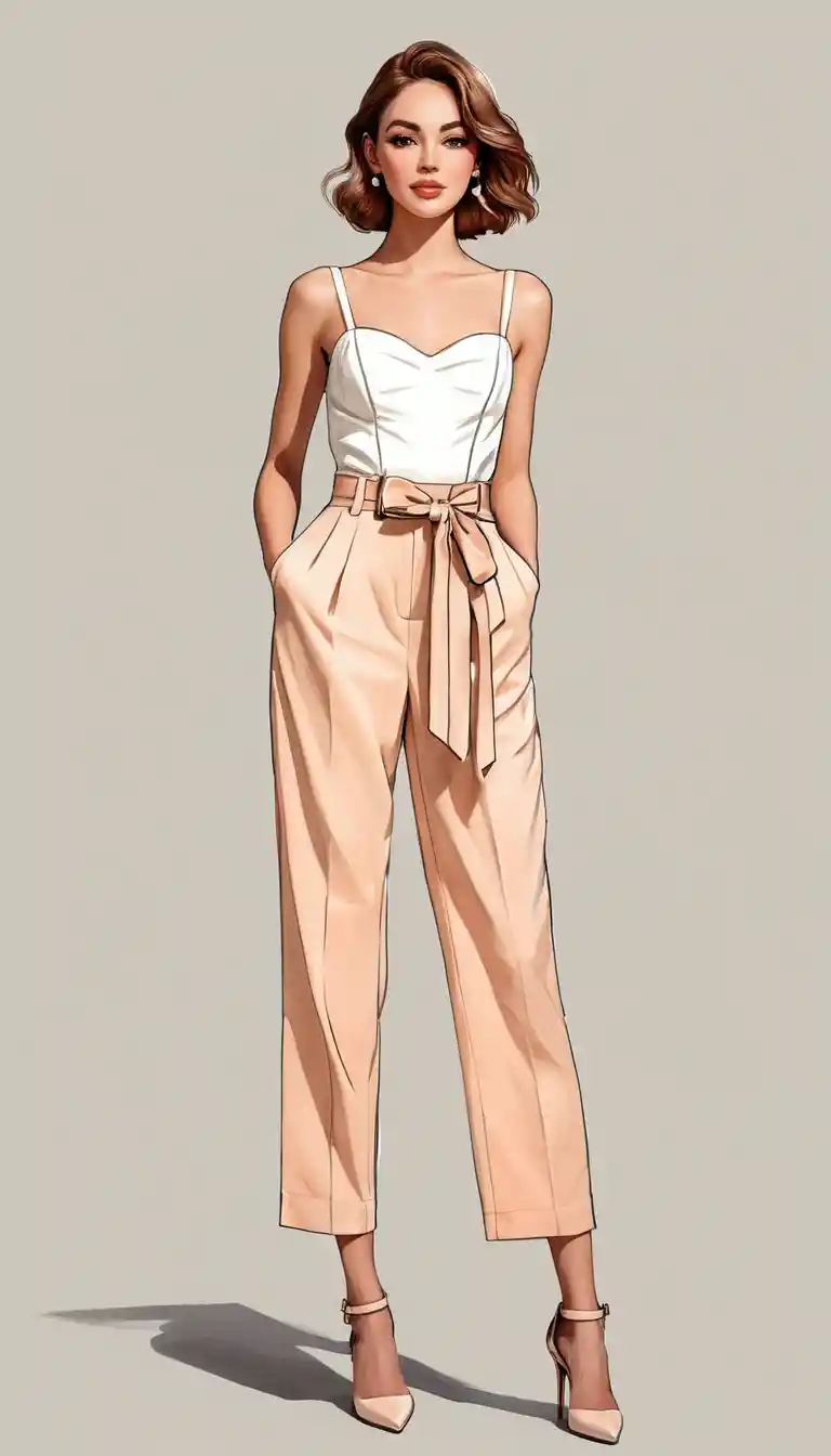 Elegante Frau in pfirsichfarbenem Jumpsuit – Modeillustration