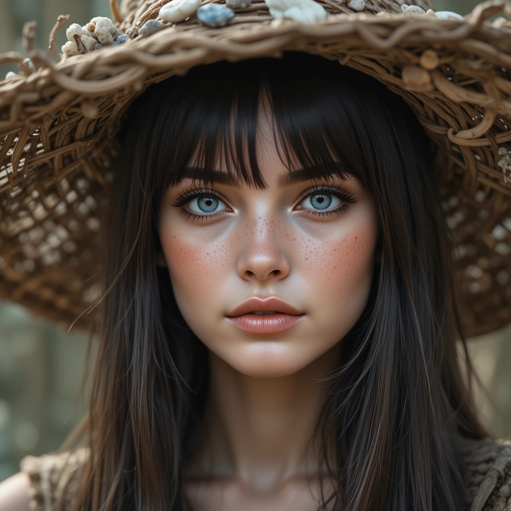 Retrato de joven con sombrero rústico y ojos azules