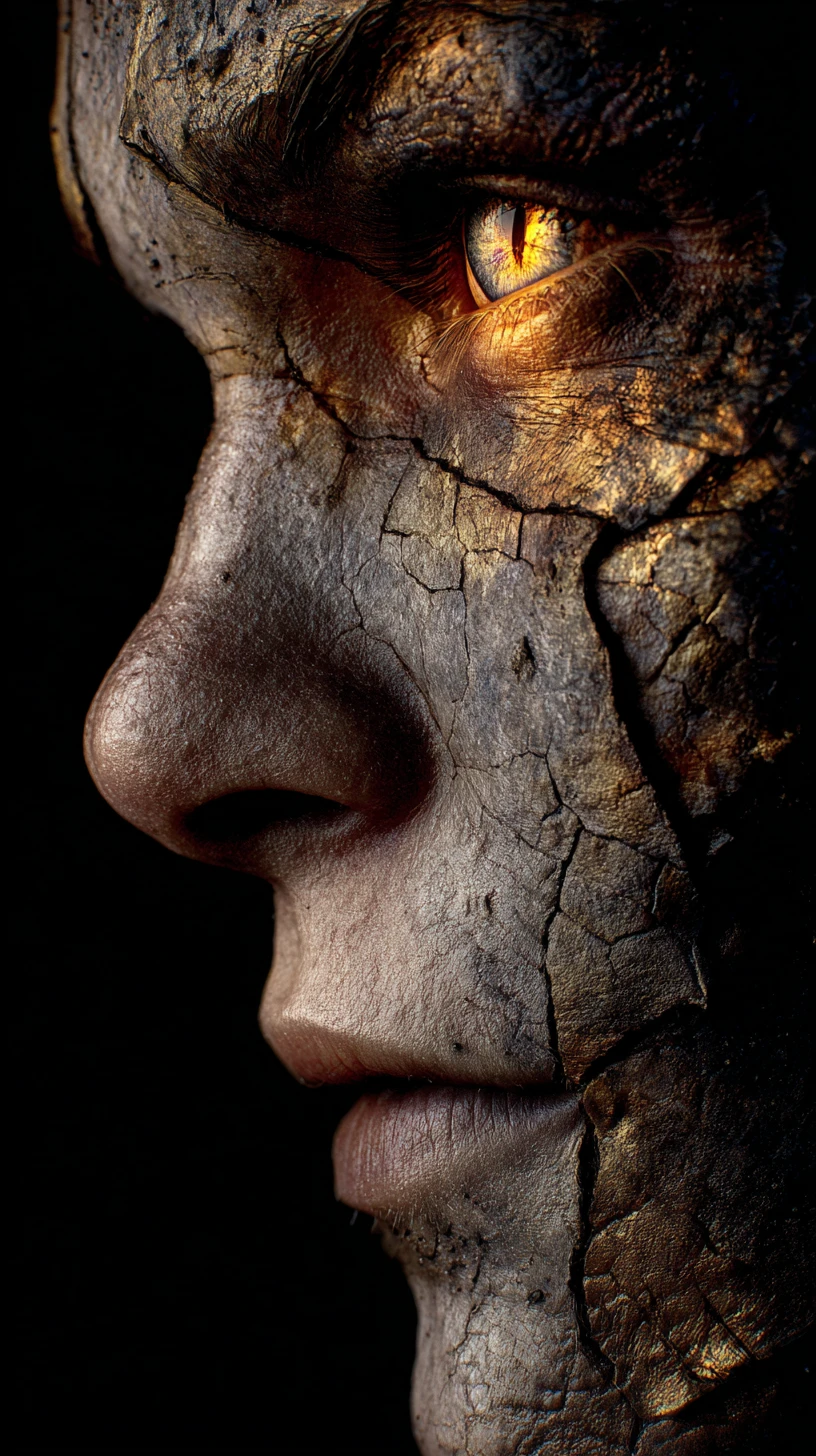 Dark fantasy portrait of a human demon hybrid woman