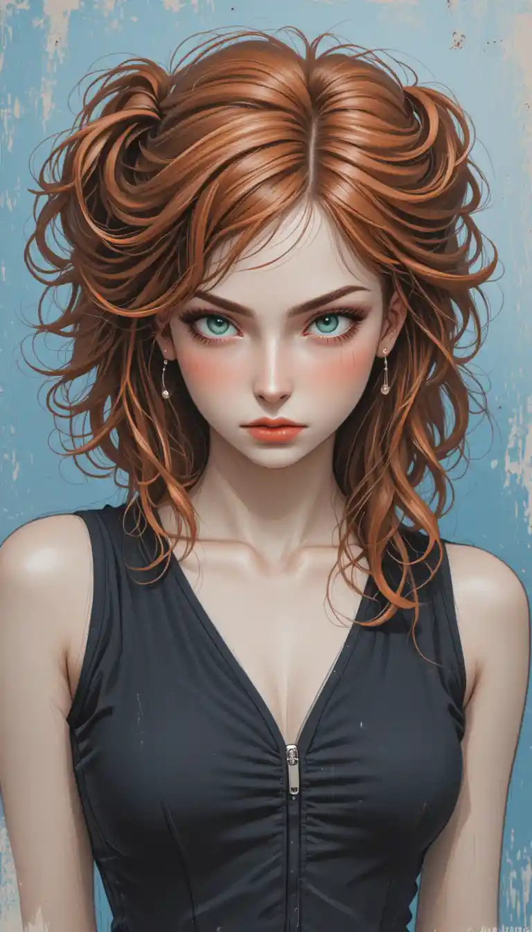 Jeune fille rousse aux yeux vert menthe en gros plan