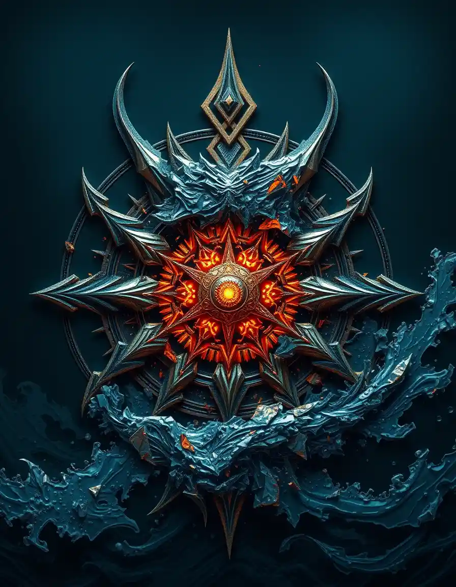 Chaotic sea monster emblem with swirling vortex core