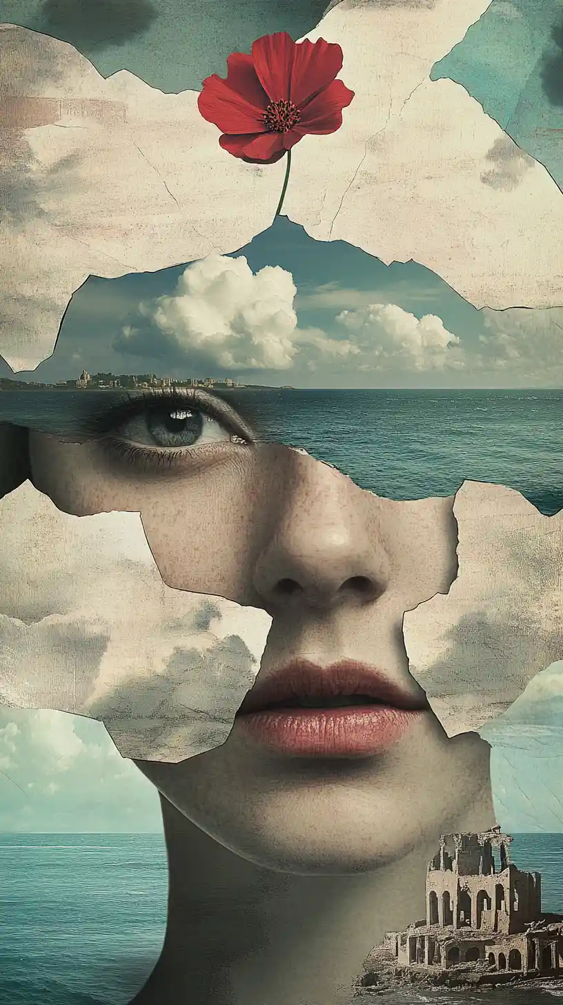 Surreal Retro Portrait Of A Fragmented Woman Face
