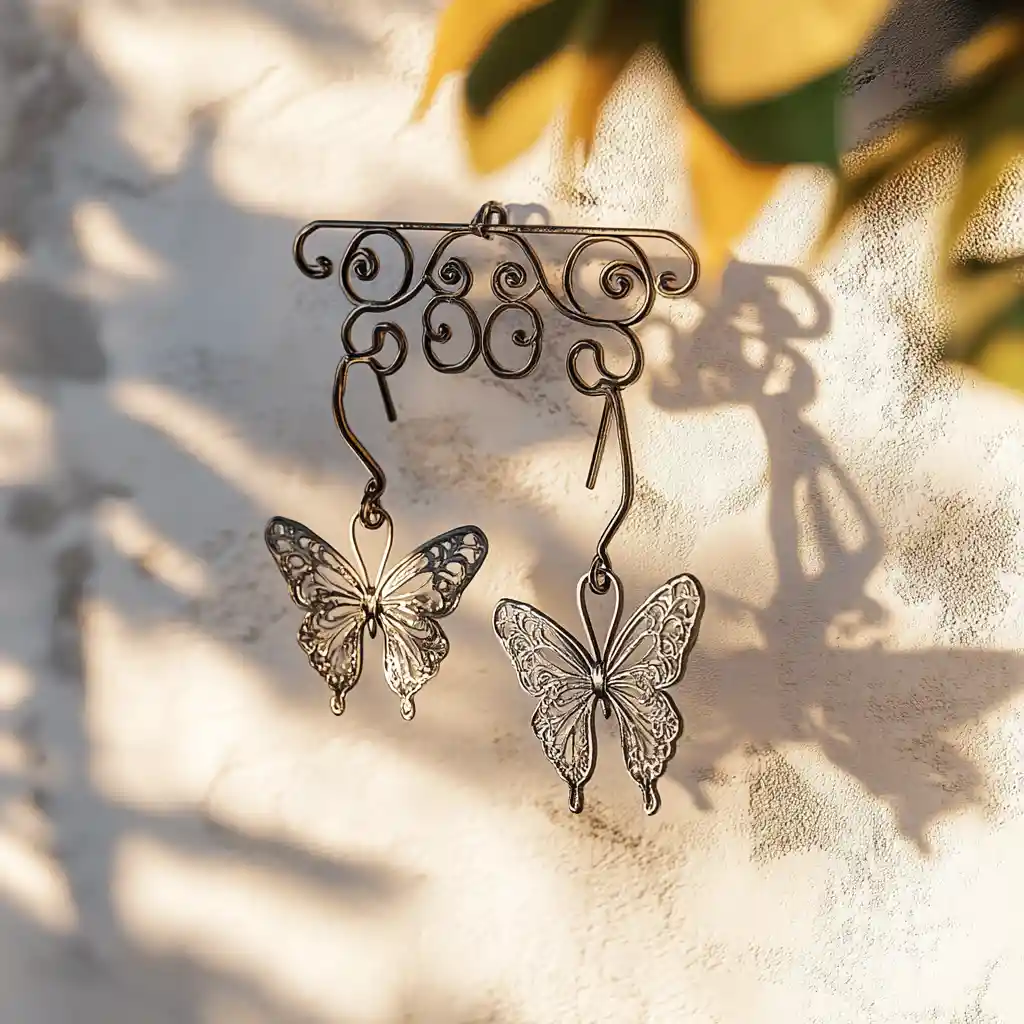 Fairy inspired baroque earrings on nautical white wall