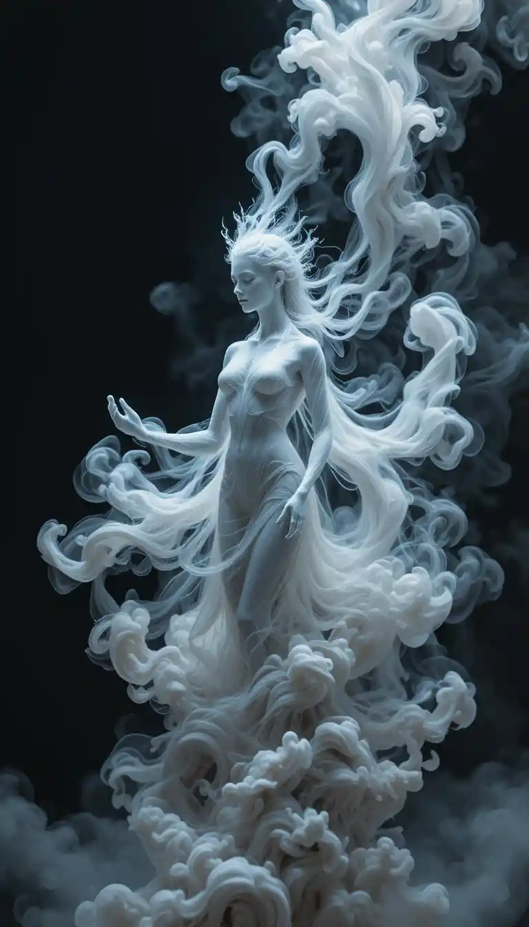 Diosa mística que emerge de un remolino de humo