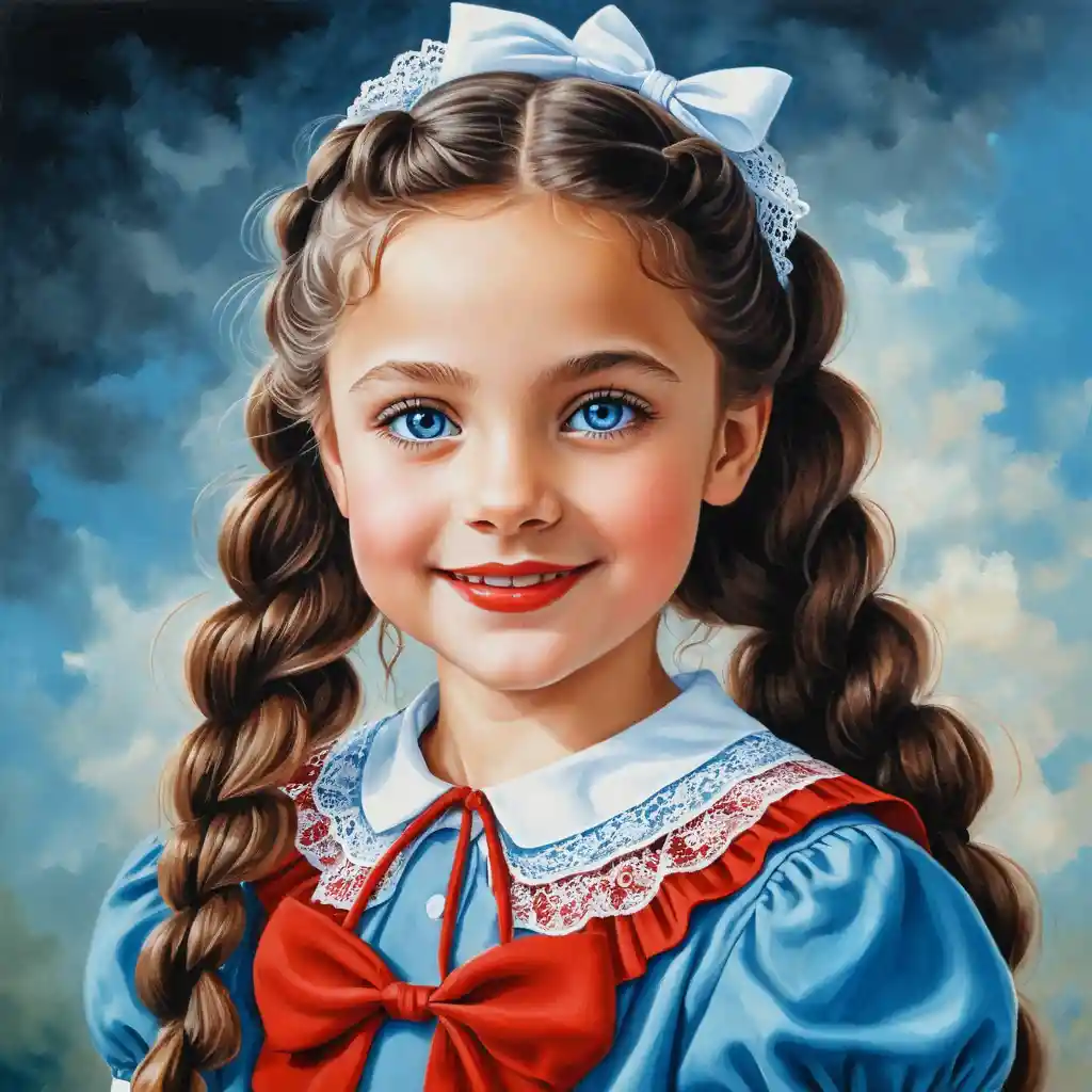 Smiling schoolgirl with braids in blue uniform illustration