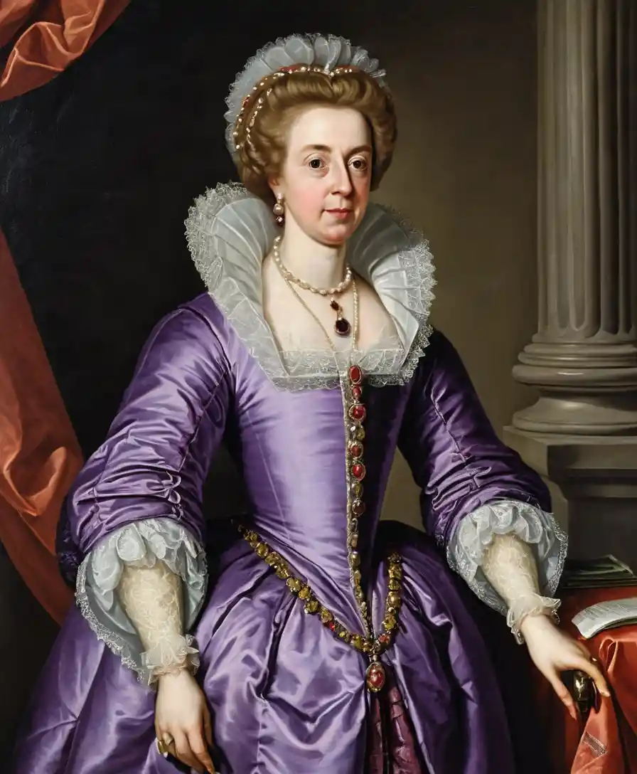 Ritratto di nobile anziana in abito barocco viola
