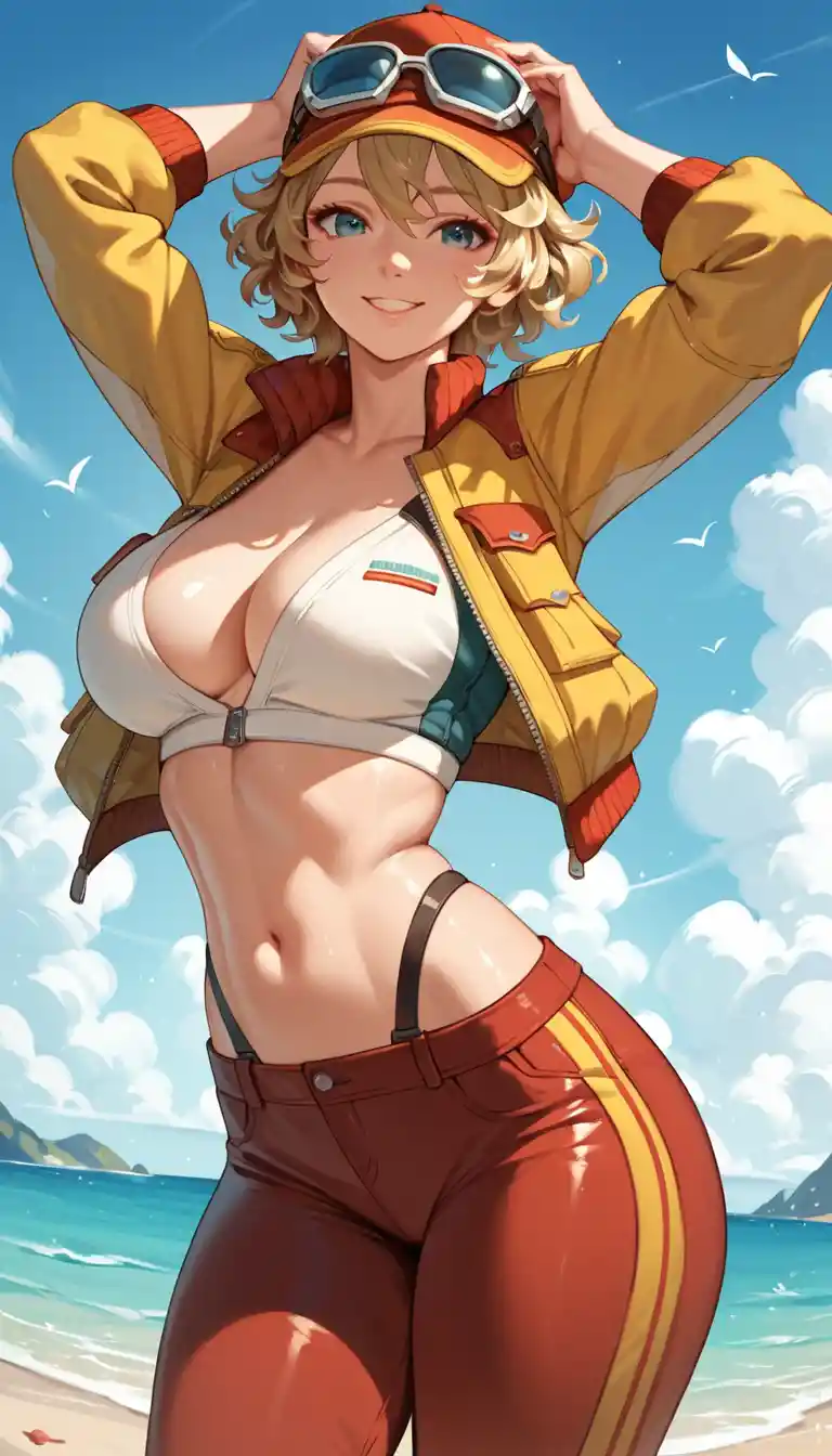 Flirty Anime Woman With Curvy Figure In Dynamic Pose