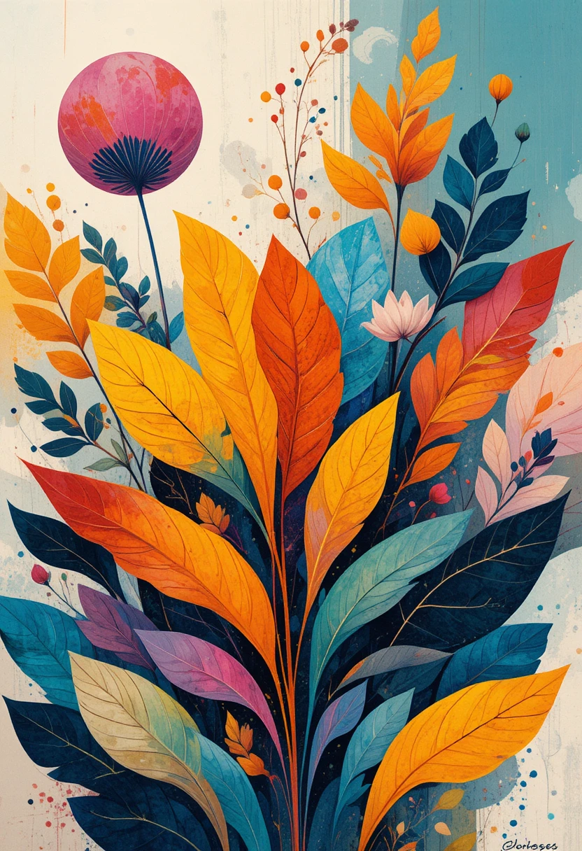 Diseño botánico abstracto vibrante con formas de plantas expresivas