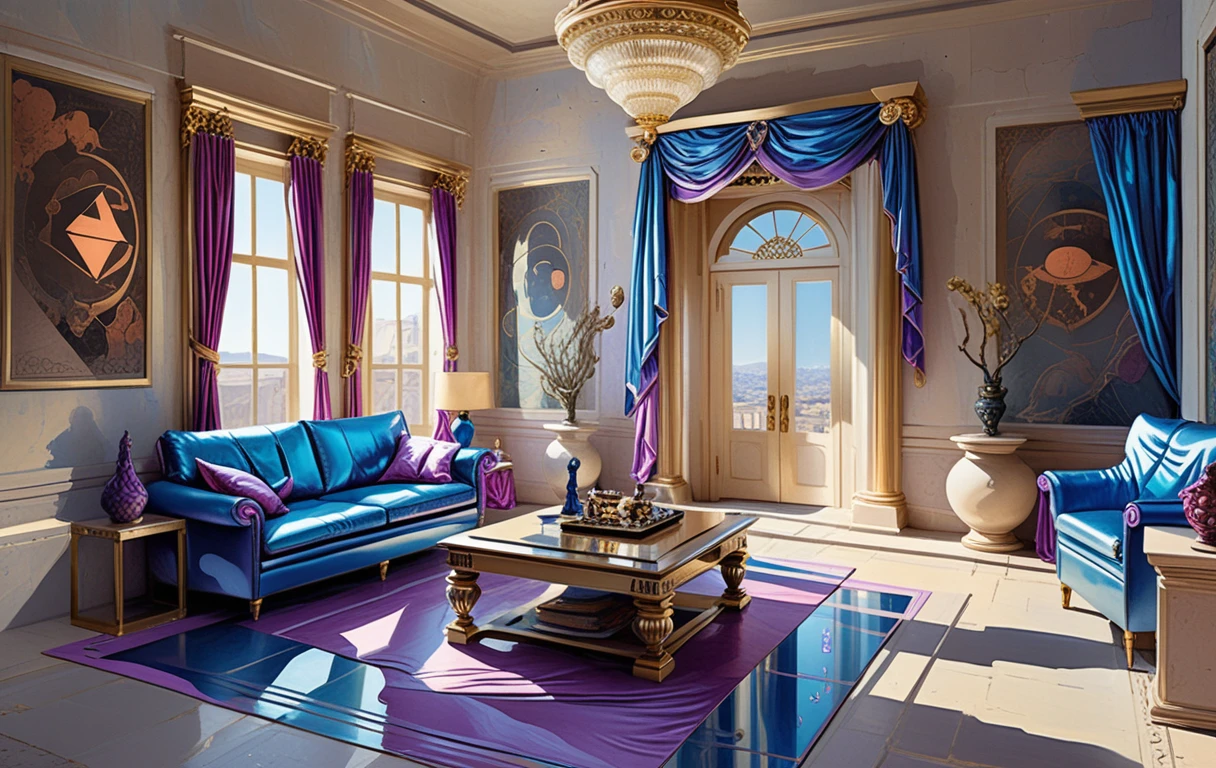Interior de villa griega fantástica en miniatura con decoración de templo celestial
