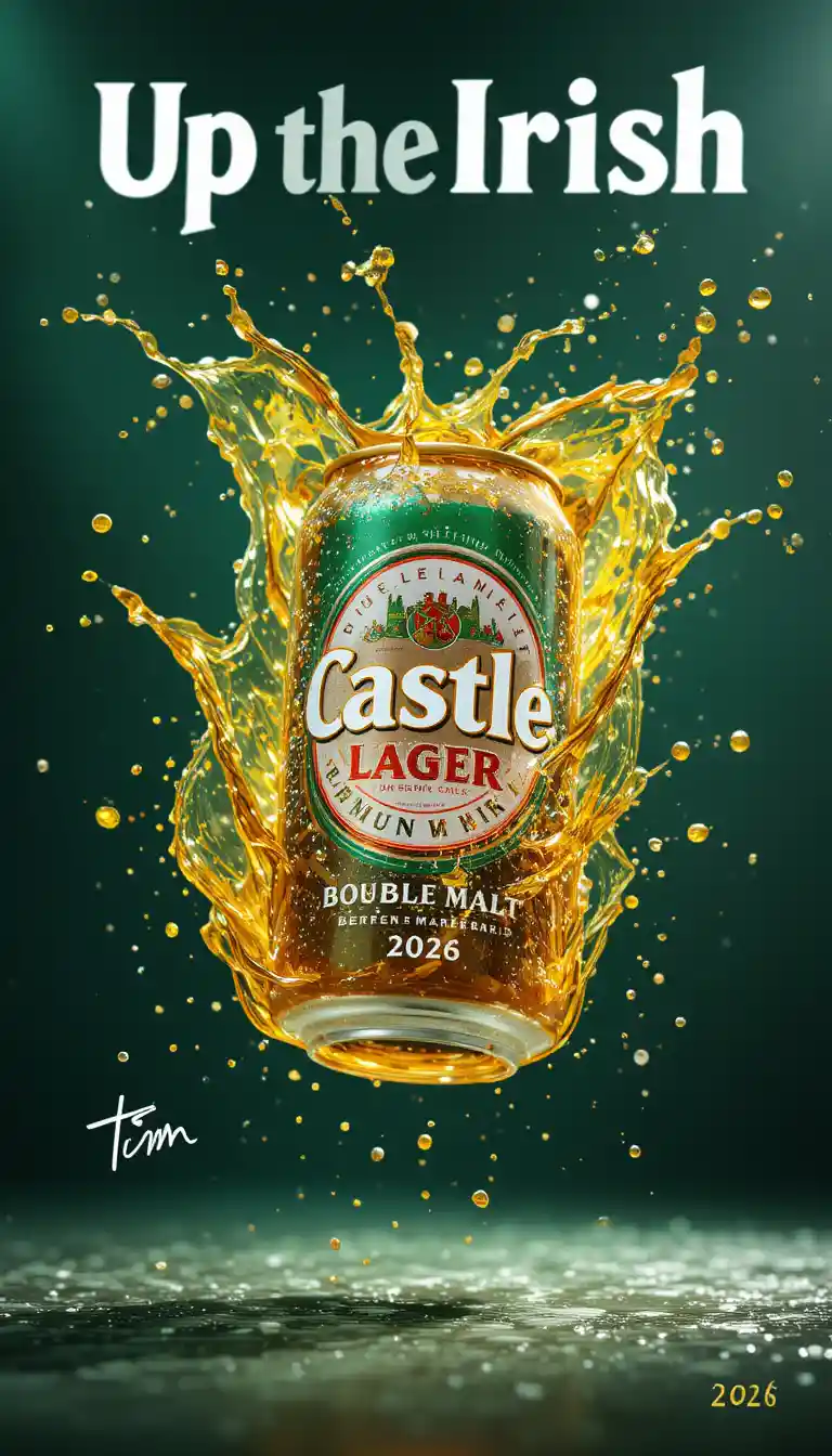Floating beer can with dynamic golden splash and light