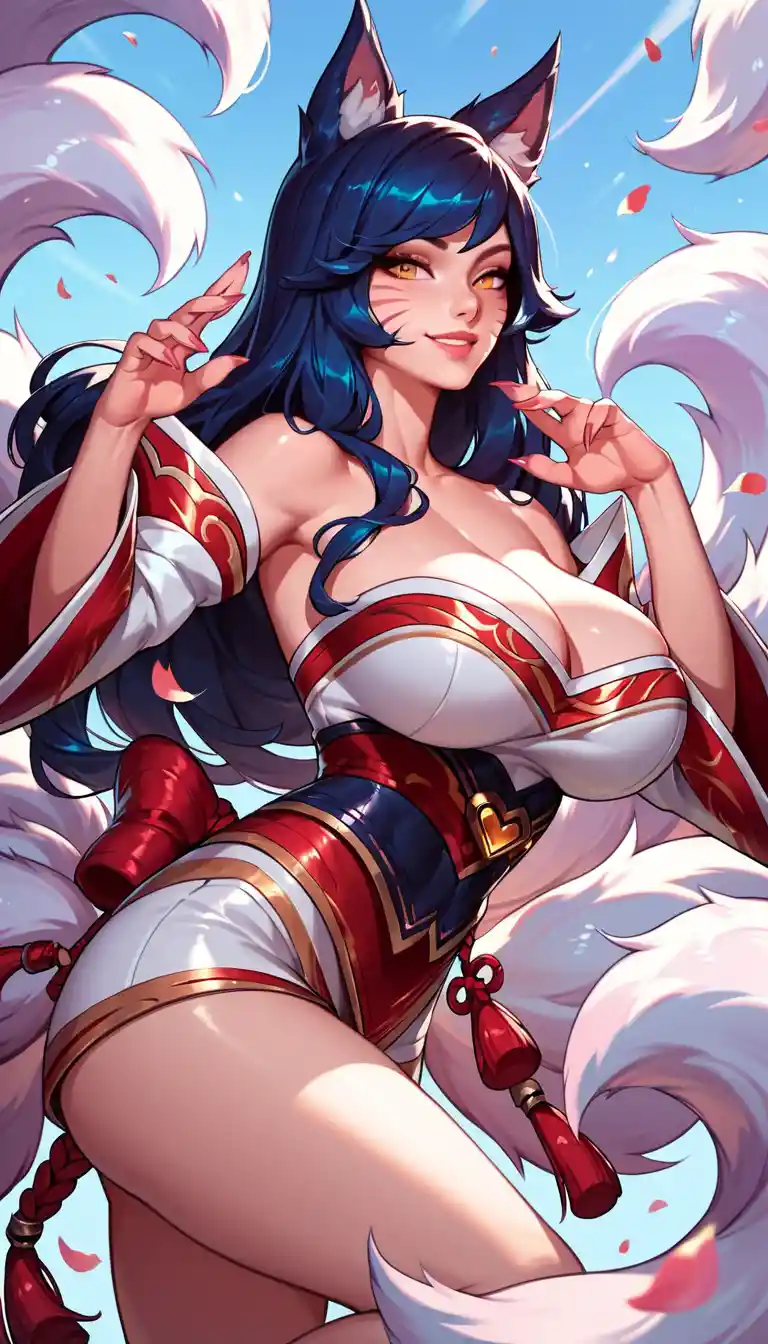 Flirty anime woman in dynamic pose with glossy finish