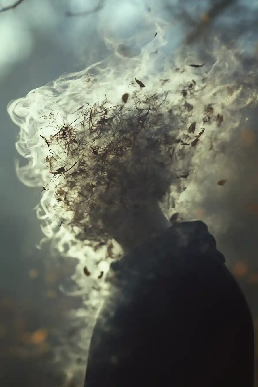 Elemental spirit rising from a fading human sigh