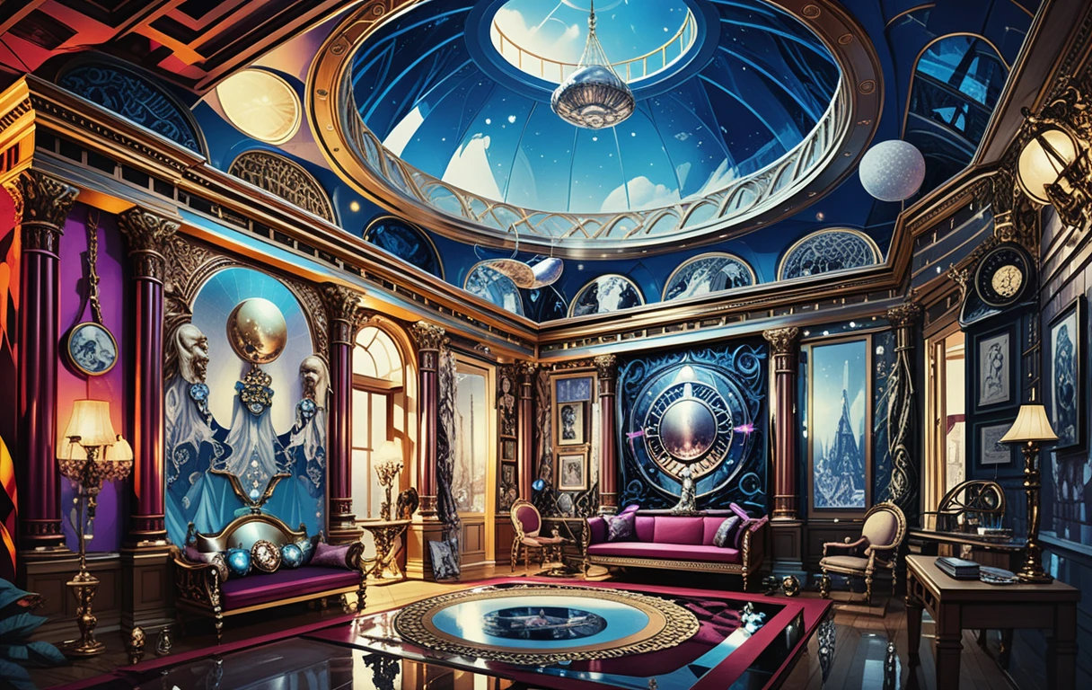 Diorama de villa griega fantástica con interior de templo celestial