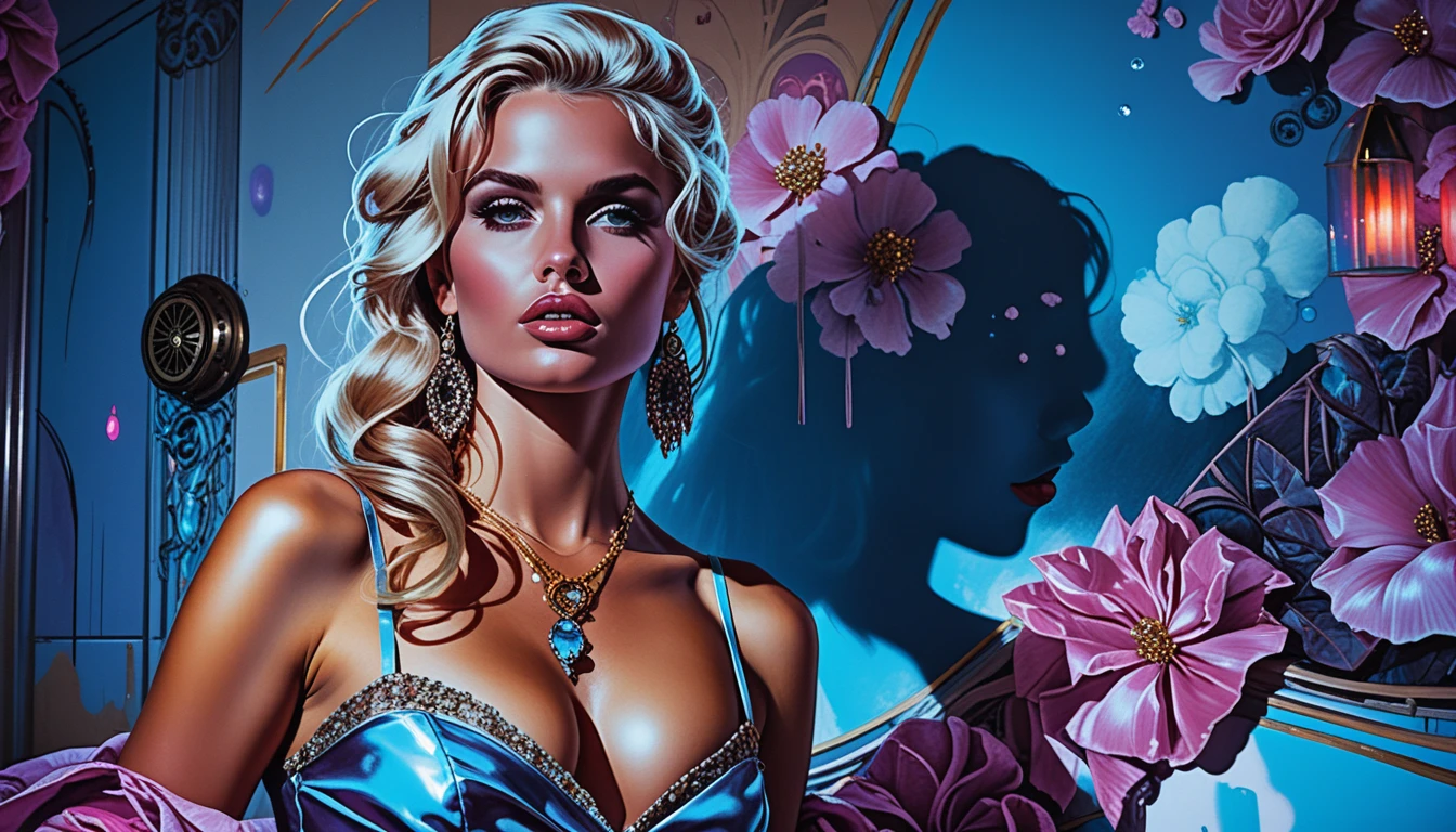 Modelo de moda loira em retrato de estúdio com alta-costura de primavera