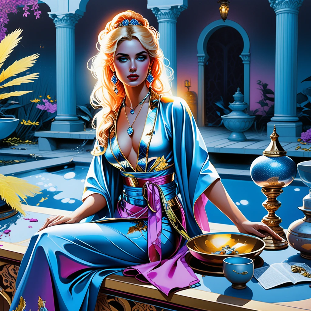 美索不達米亞宮殿庭院中的神秘金髮女巫