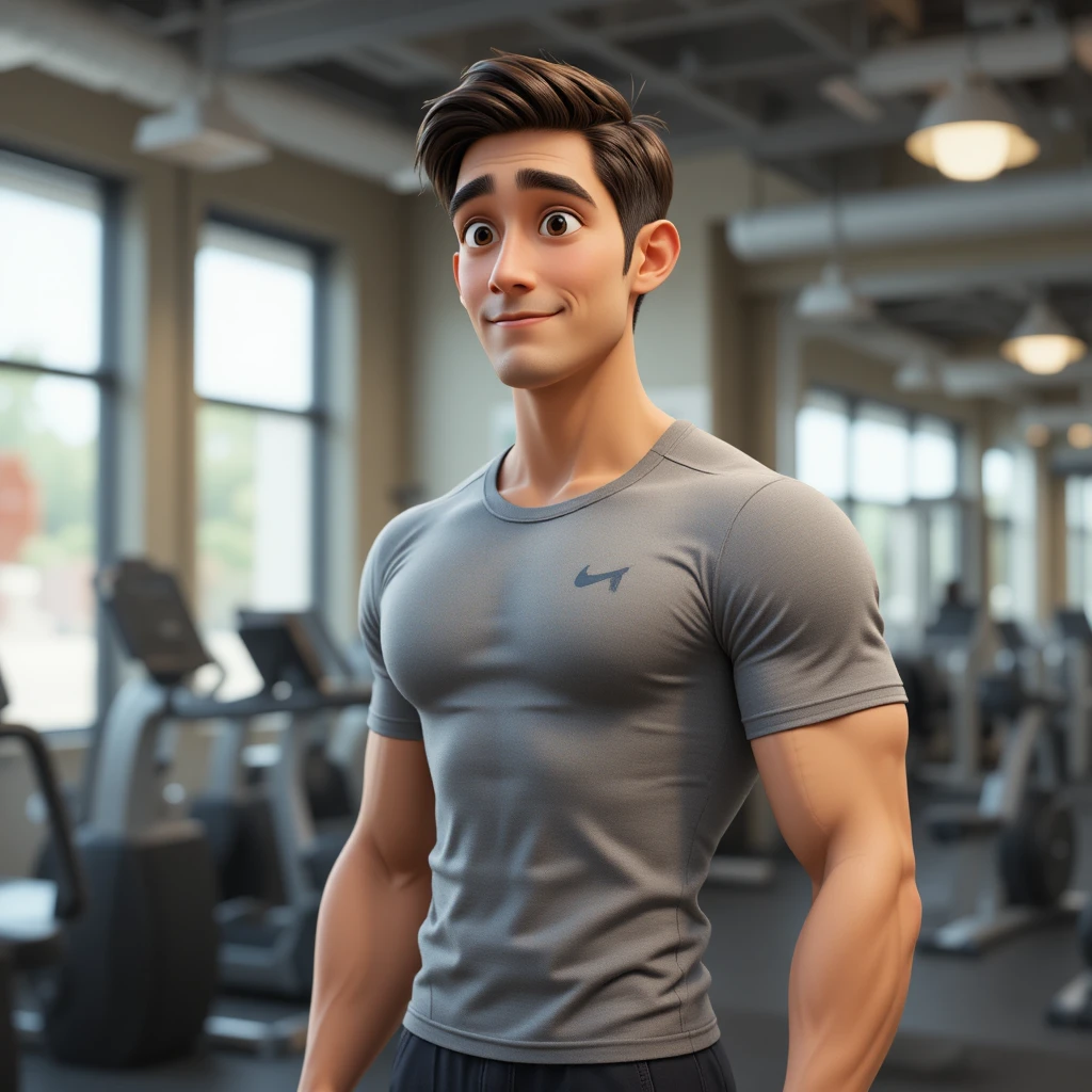 Hombre 3D atlético en un gimnasio moderno