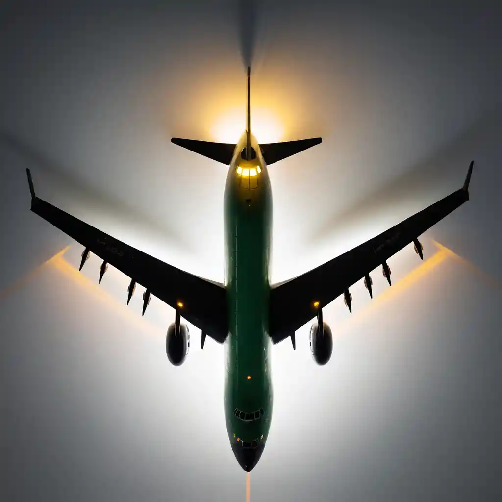 Backlit airplane wall silhouette with warm halo glow