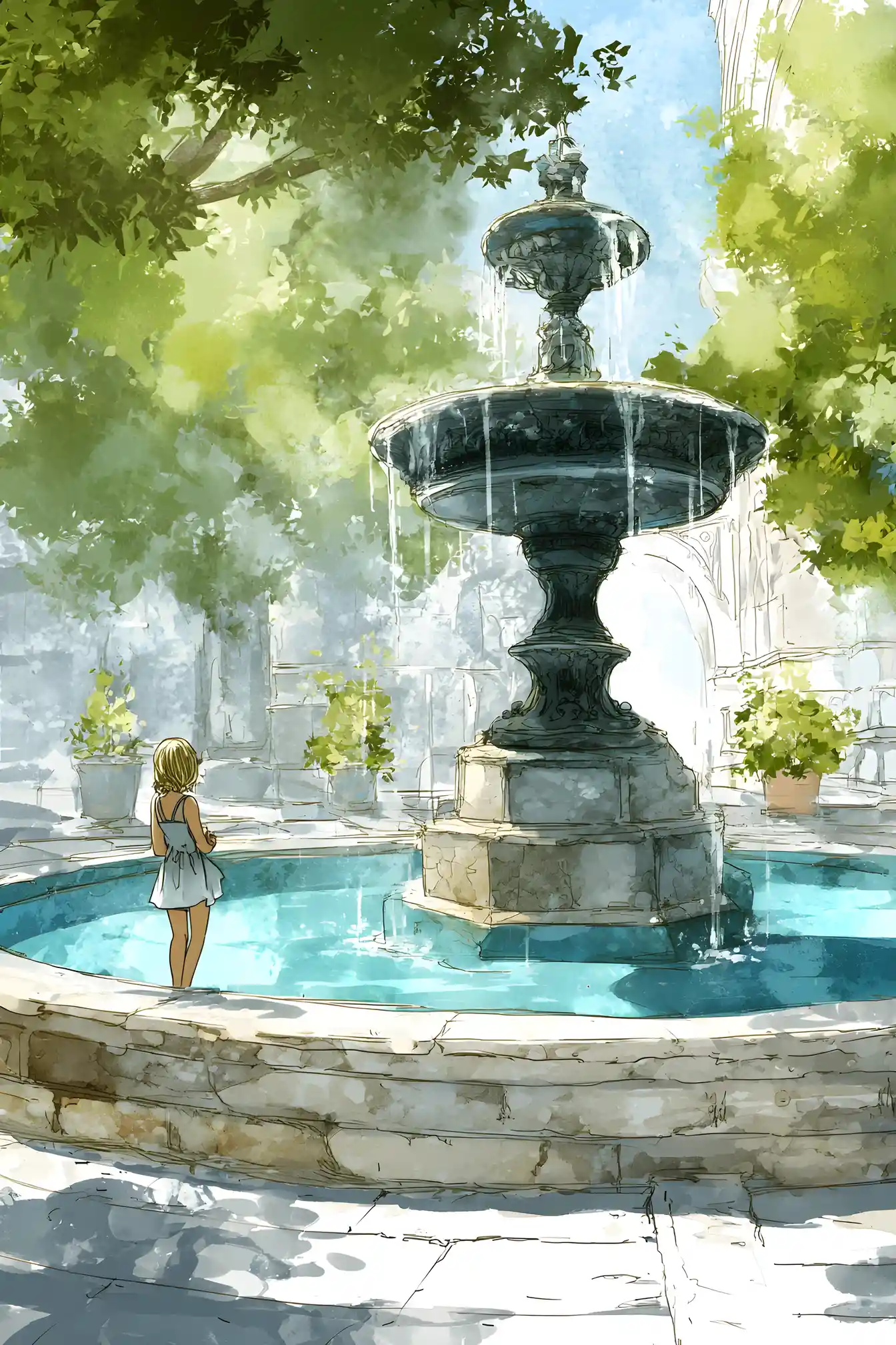 Person Drinking From A Magical Fountain In Bright Sunlight
