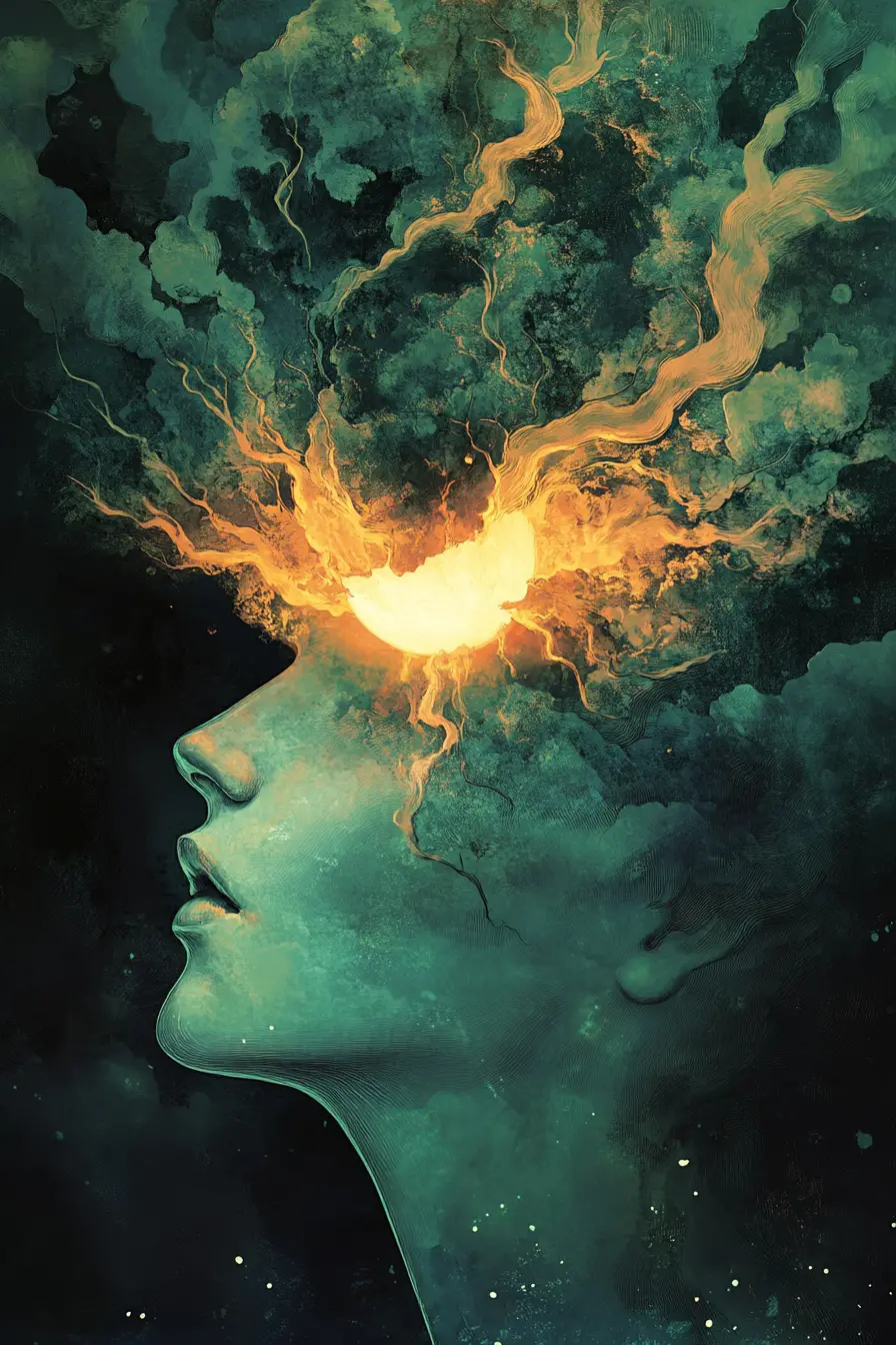 Surreal blade of the waking mind turning inward in dream