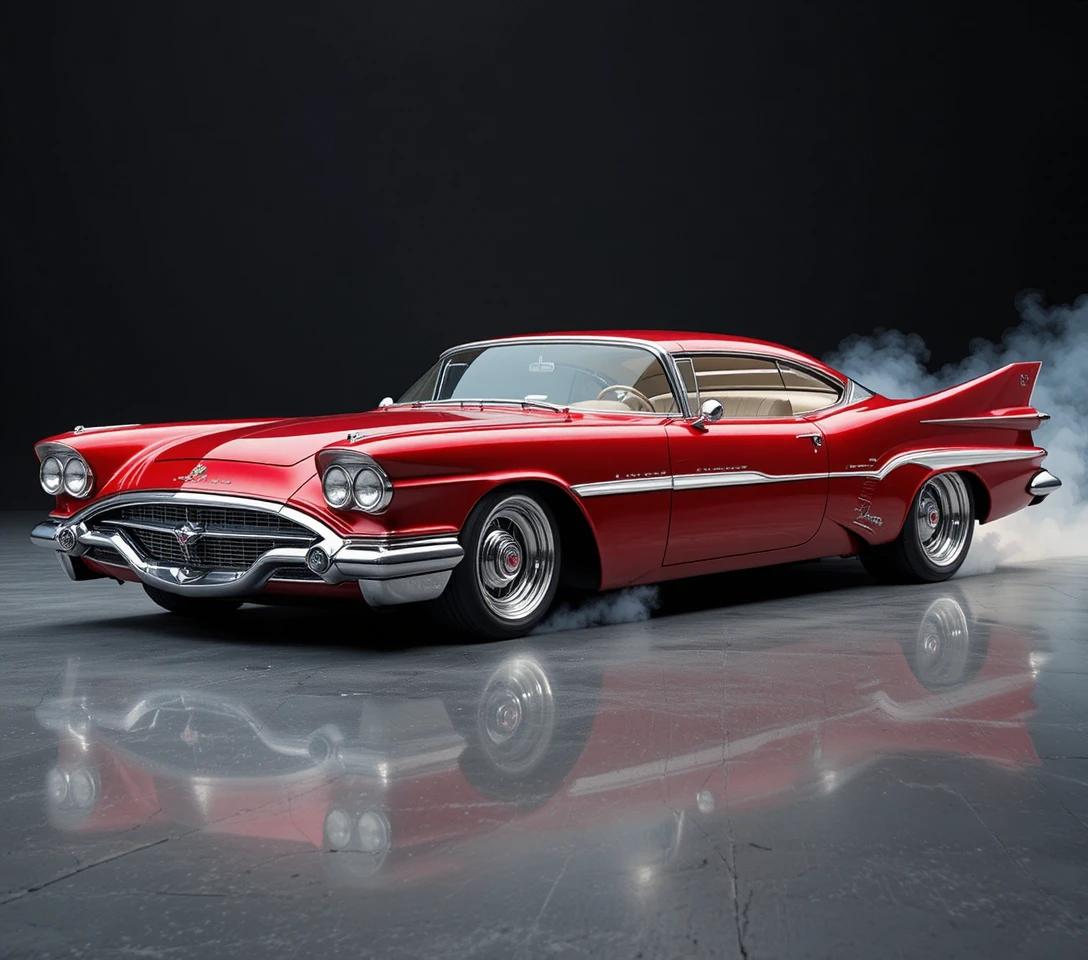 Carro conceito retro Chrysler Fury 1958 em vermelho candy