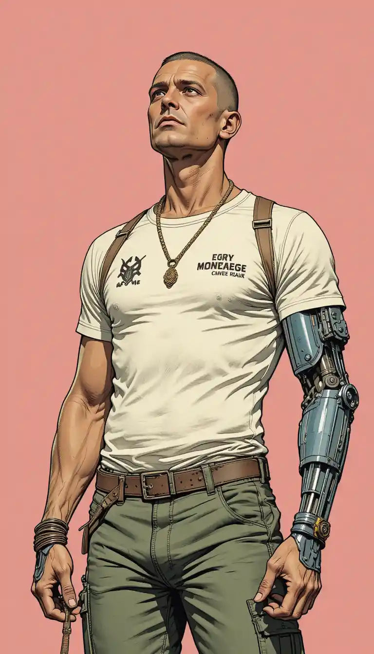 Cybernetic man in vintage sci fi illustrated portrait
