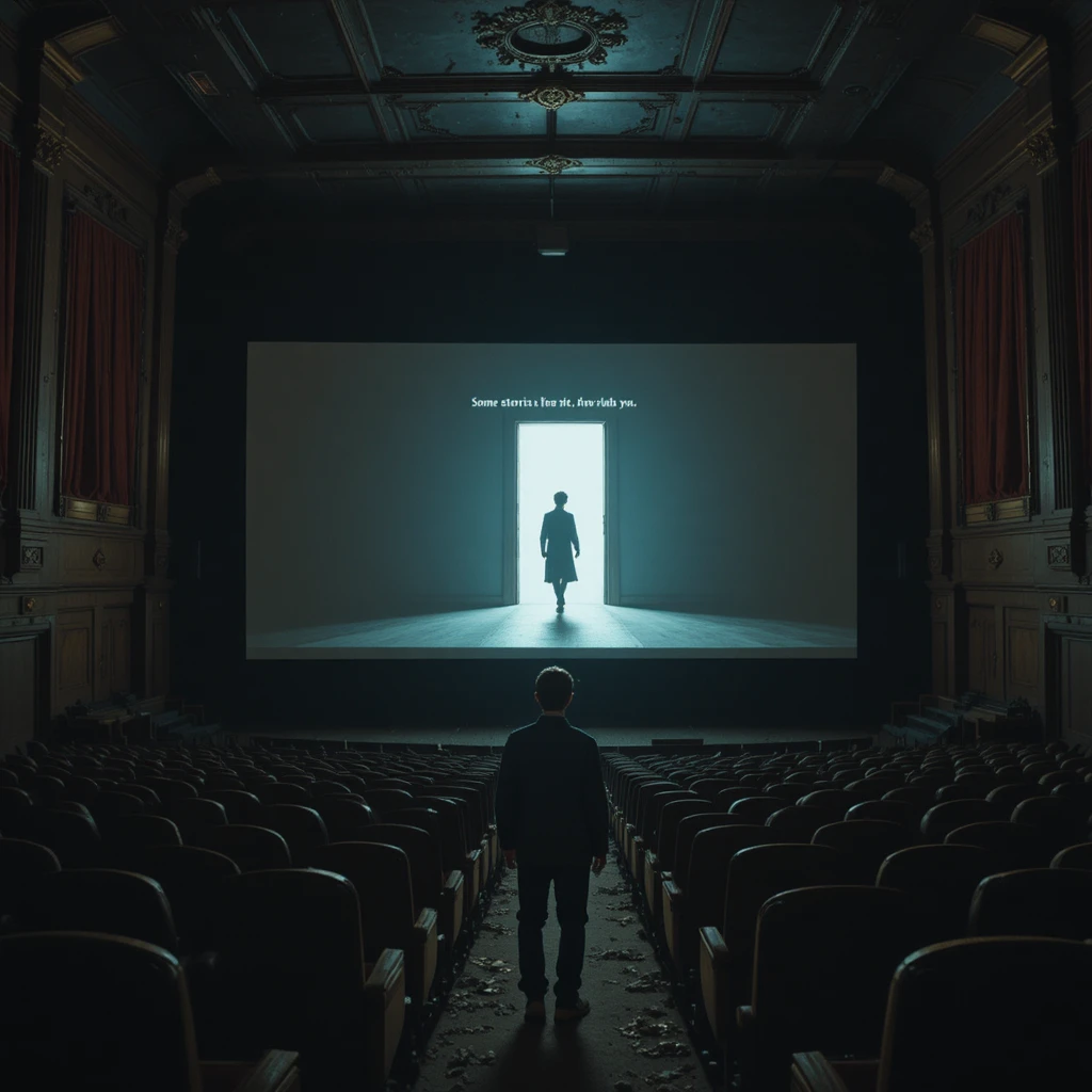 Junge verschwindet aus einem Spukfilm auf der Kinoleinwand