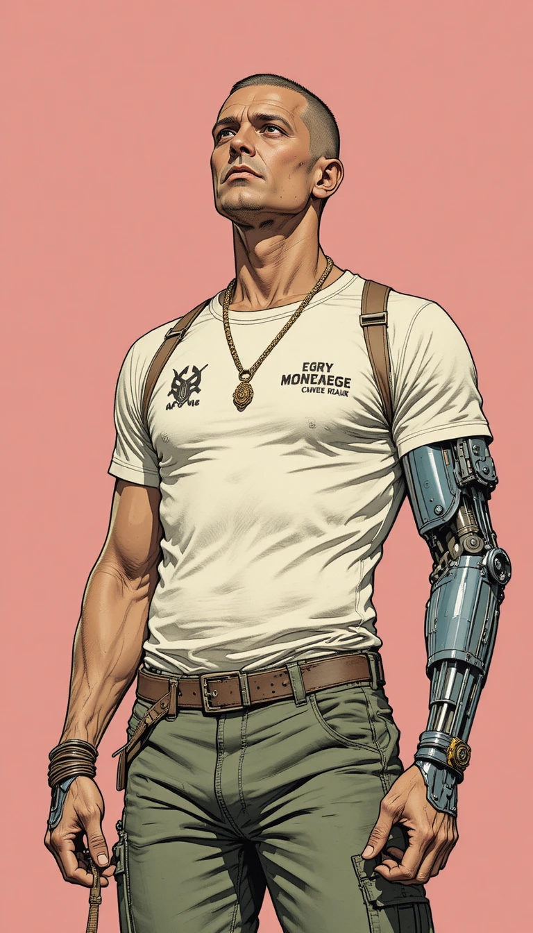 Uomo cibernetico in ritratto illustrato di fantascienza vintage