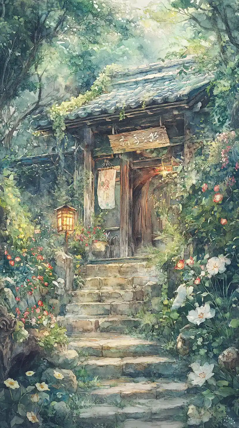 Charming traditional house with waterfall and lush garden