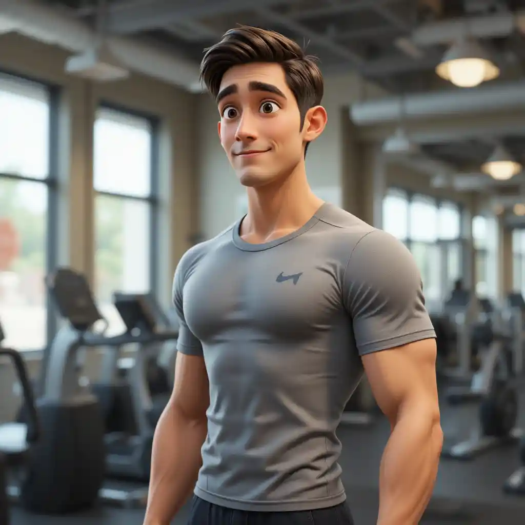 Hombre 3D atlético en un gimnasio moderno
